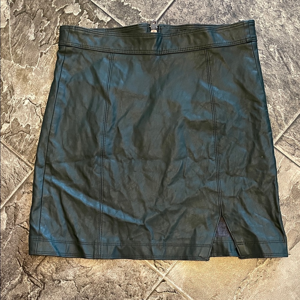 FASHION NOVA Dark Teal Faux-Leather Mini Pencil Skirt w Slit Urban Y2K BodyCon